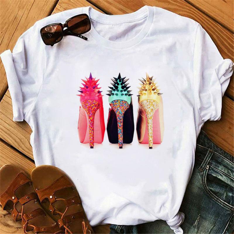 Summer High Heels Simple Women's Casual Cute Plus Size Pure Cotton Short Sleeved T-Shirts Women’s