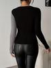 European and American Color-Block Design Slim Fit Long Sleeve Knitwear for Women