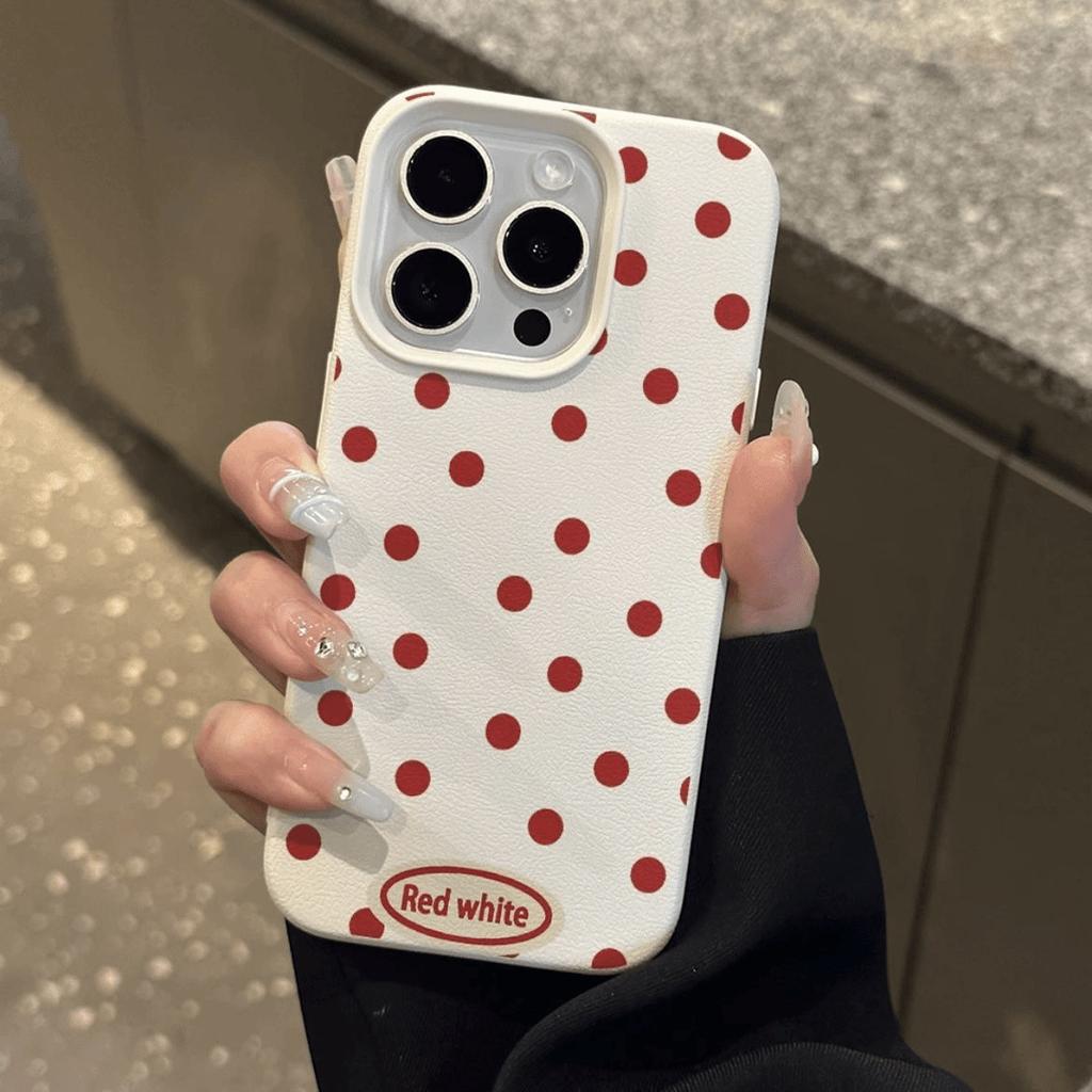Full Screen Red Polka Dots Suitable for Apple 16PROMAX Mobile Phone Case IPhone 15 Simple 13 Lychee Pattern 14 Soft Shell 12