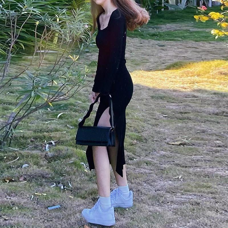 Show Slim Tight Slim Dress Woman Slim Looking Tight Split Long Dress Female