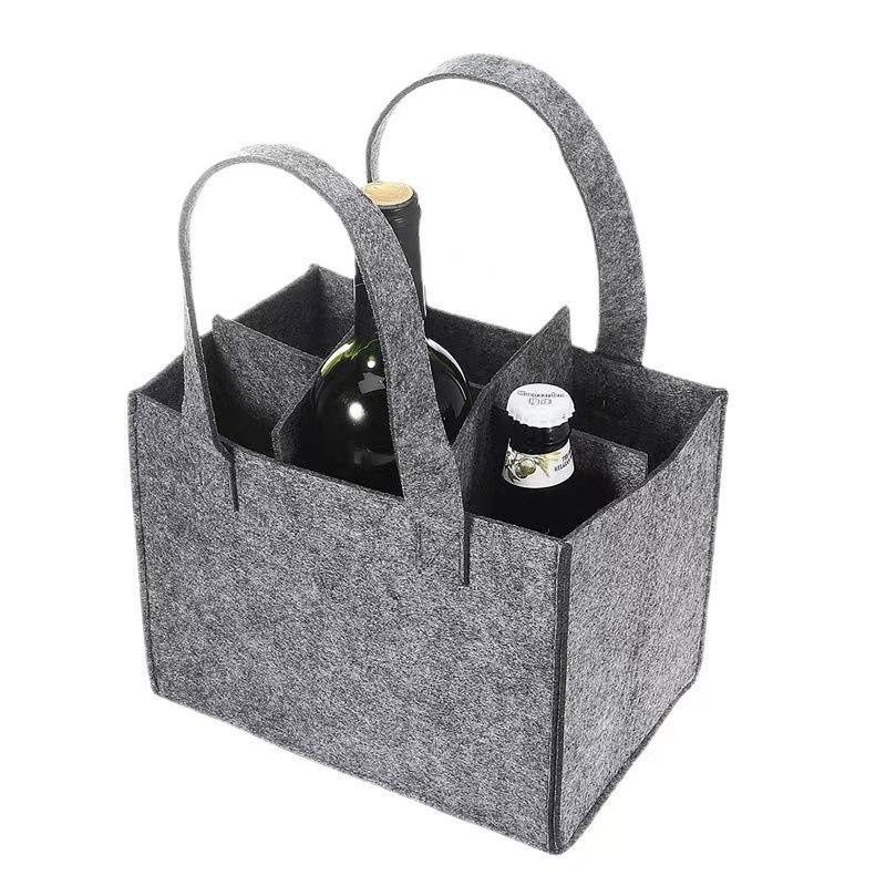 6 Bottles Felt Wine Bottle Holder Bag Grey Protective Wine Storage Bag Washable with Carry Handle Wine Bottle Carrier Wedding