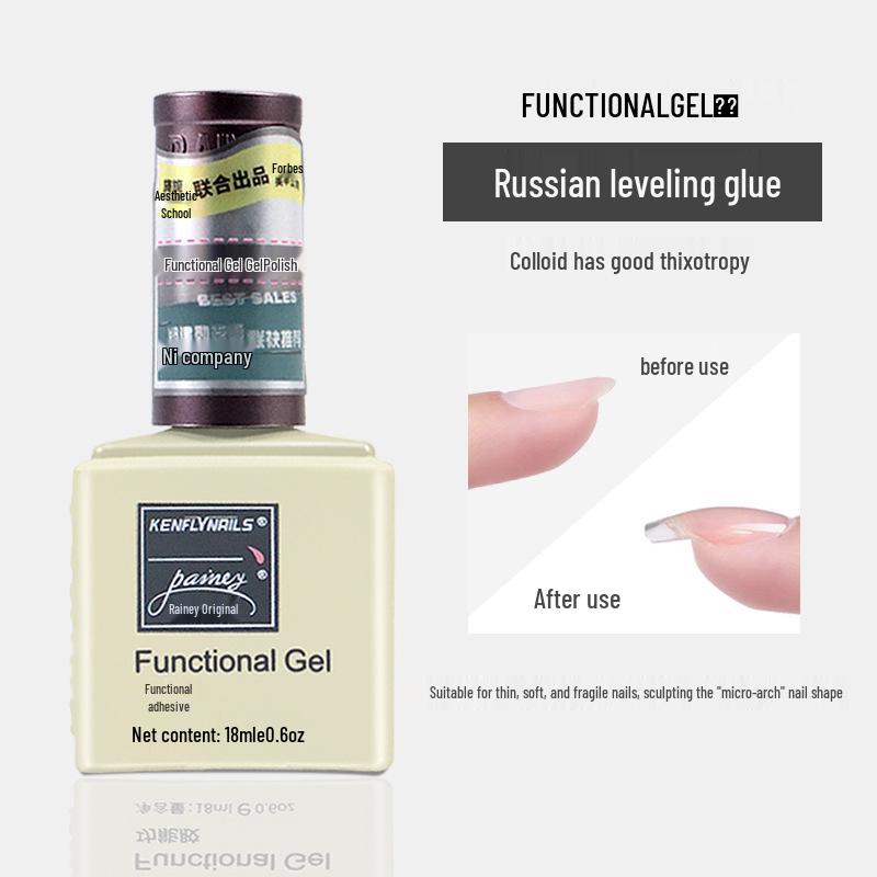Rainie Nail Gel Builder: Strengthening Base & Tempered Top Coat with Matte Glass Sealer & Nail Tip Adhesive.