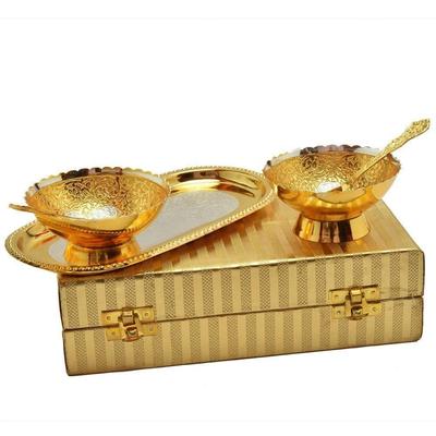 World German Silver Bowl Spoon And Tray For Gifts Set Of 5 | Golden And Silver, 100 ML