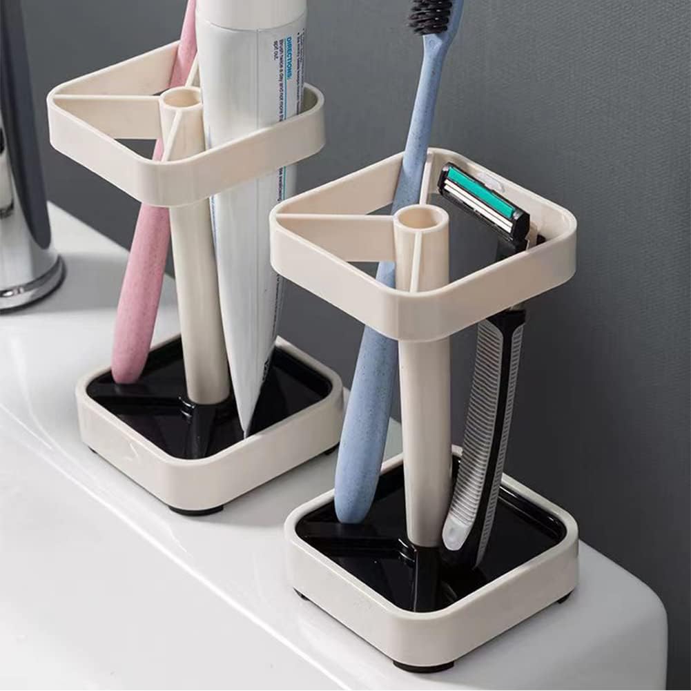 Toothbrush Holder with Cup/Cover Contains 3 Slots Compatible with Conventional Toothbrushes Can Store Toothpaste