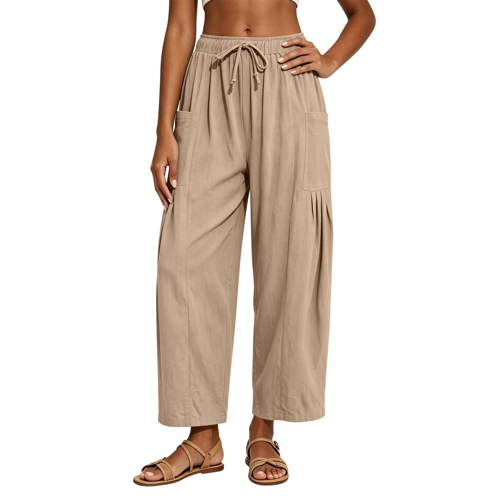 Women s Loose-fitting Wide-leg Pants, Casual Loose-fitting Pants, High-elastic Waistband, Long Pants With Pockets S хаки