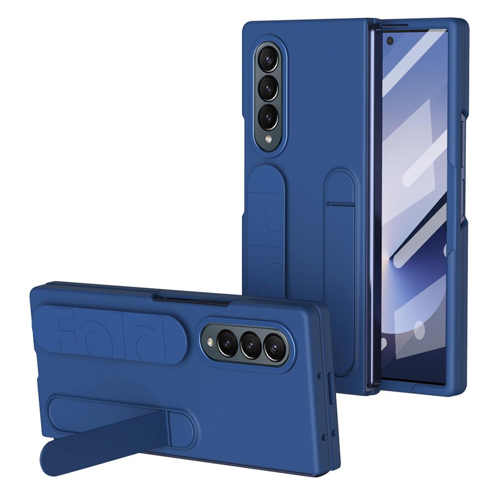 For Samsung Galaxy Z Fold3 5G Case with Tempered Glass Film Kickstand Wristband PC+Silicone Phone Cover
