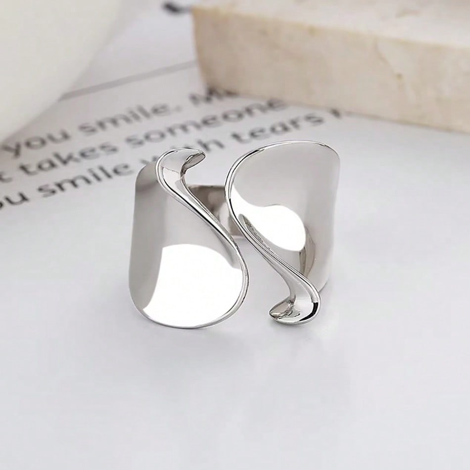 Anelli Placcati in Argento Sterling 925 Per Donna Coppia Minimalista Fatto a Mano Semplice Anello Grande Gioielli da Festa Regalo