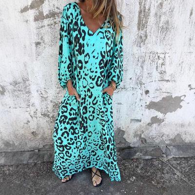 2025 Spring/Summer Women's V-Neck Loose Casual Leopard Print Dress