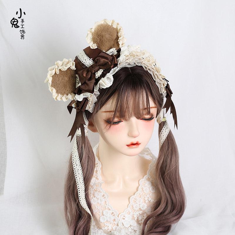 Original Handmade Angel Bear Boy Headband Small Accessories Small Top Hat Sweet Cute Bear Ear Lolita Flower Ball