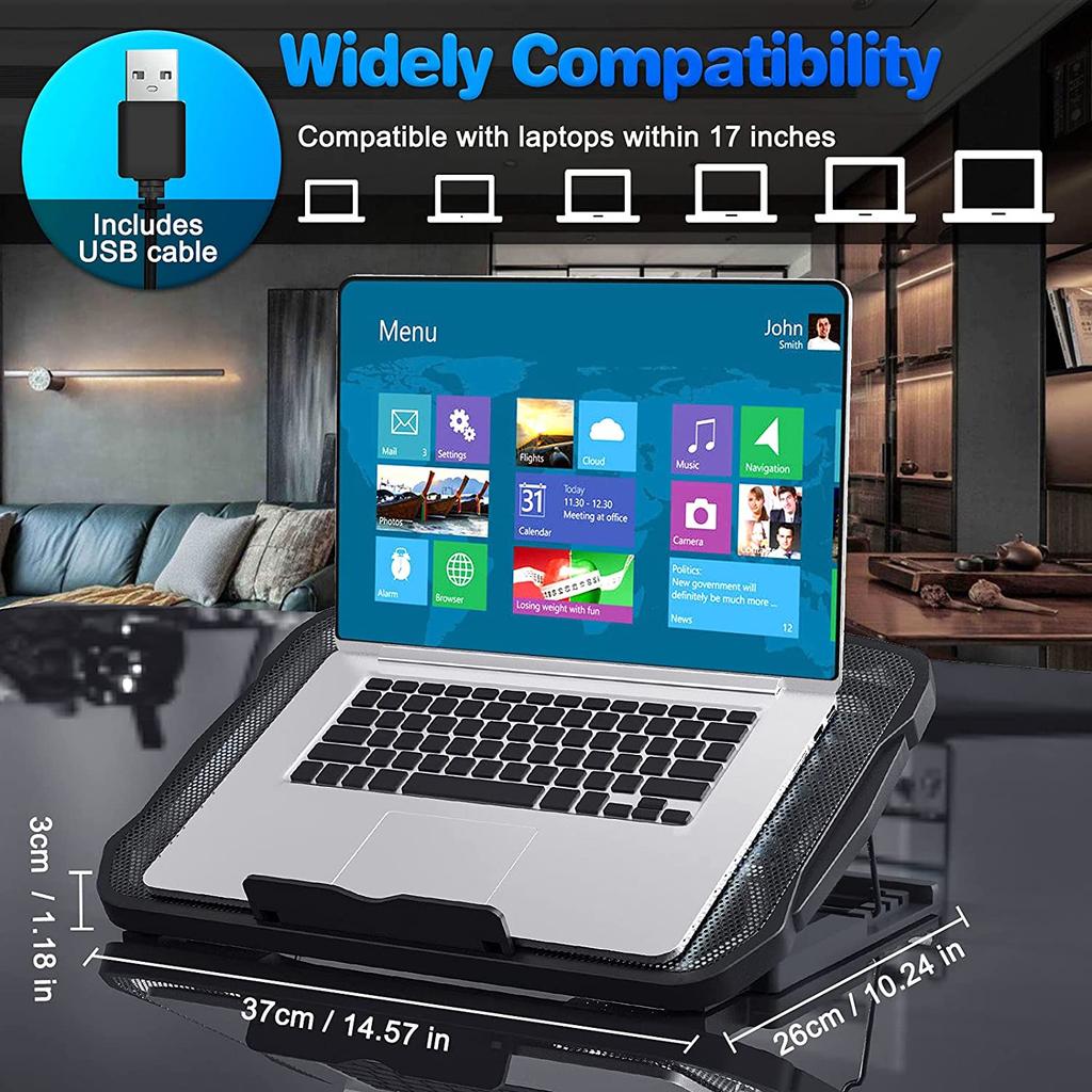 NUOXI H9 Height Adjustable 6 Fan Laptop Cooling Pad for 12-16 Inch Gaming Notebook Cooler Stock