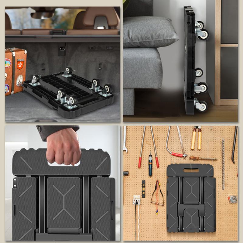 150KG Load Bearing Hand Pushed Tool Cart Portable Flatbed Handcart Household Foldable Silent Trolley