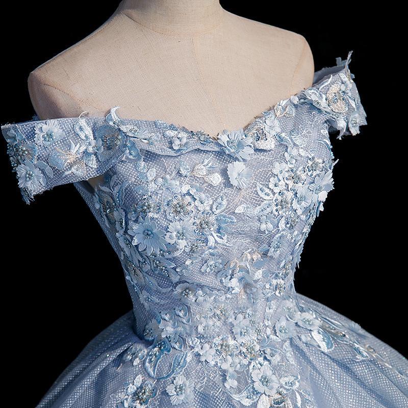 Vestito principessa in filato colorato blu gonna soffice vestiti per esibizione solista test artistico vestito vocale per presiedere al banchetto abito da sera temperamento