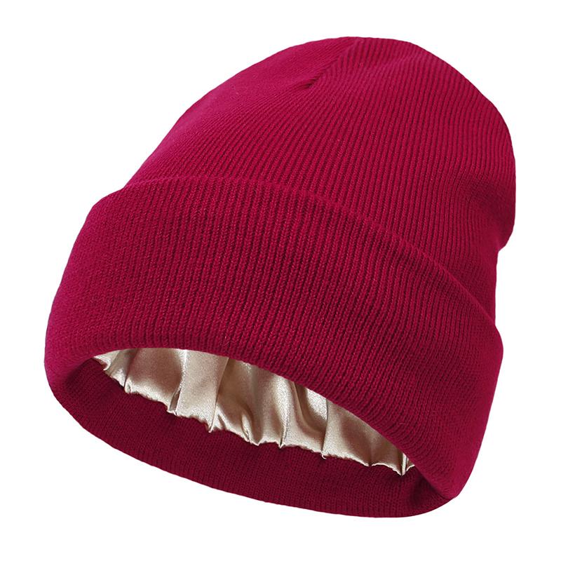 Winter Knit Beanies Womens Satin Lined Winter Beanie for Women Silk Lining Thick Chunky Hats Soft Slouchy Skull Warm Cap