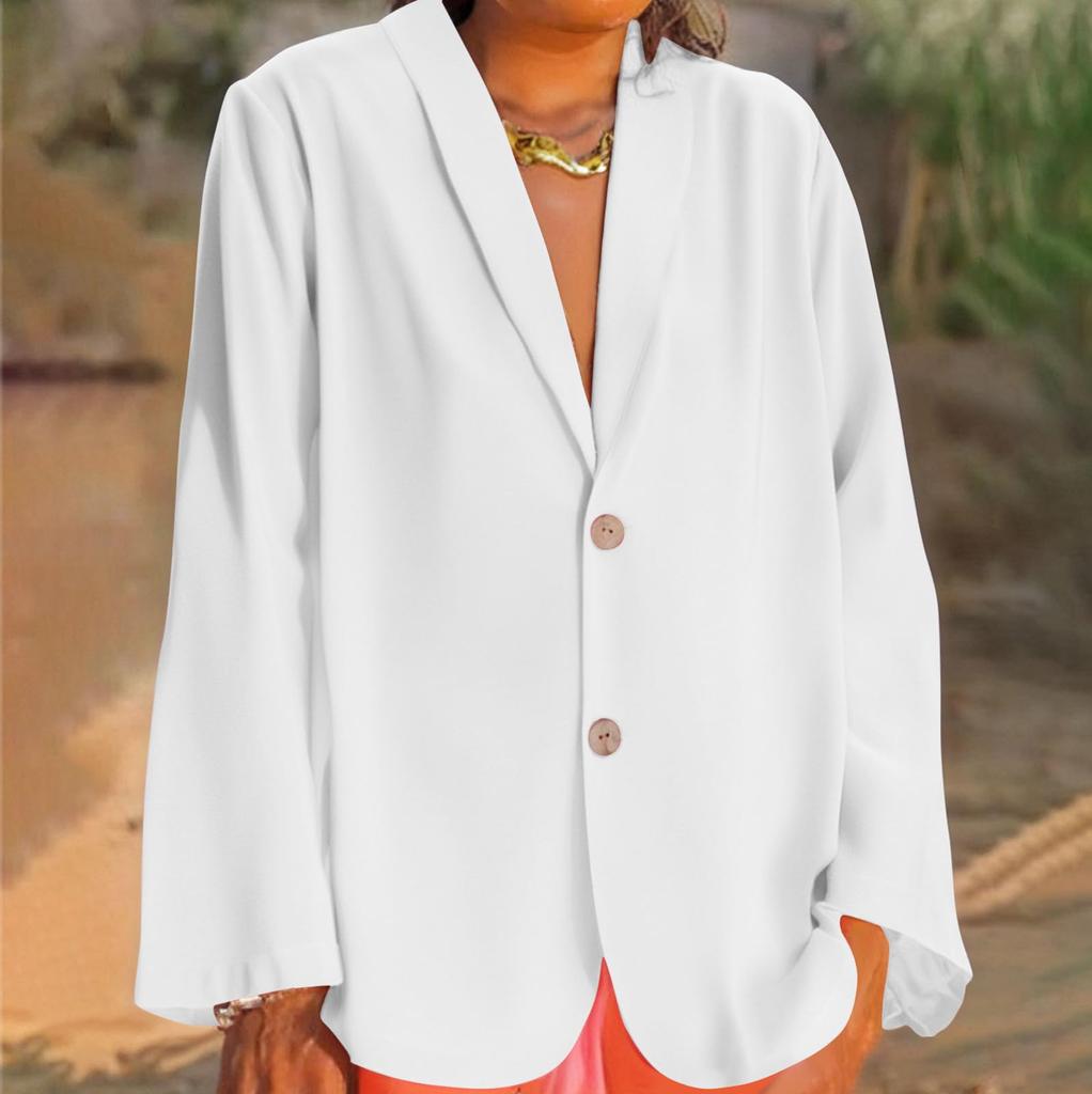 Women's Fashion Solid Color V-neck Long Sleeve Button Casual Cardigan Coat