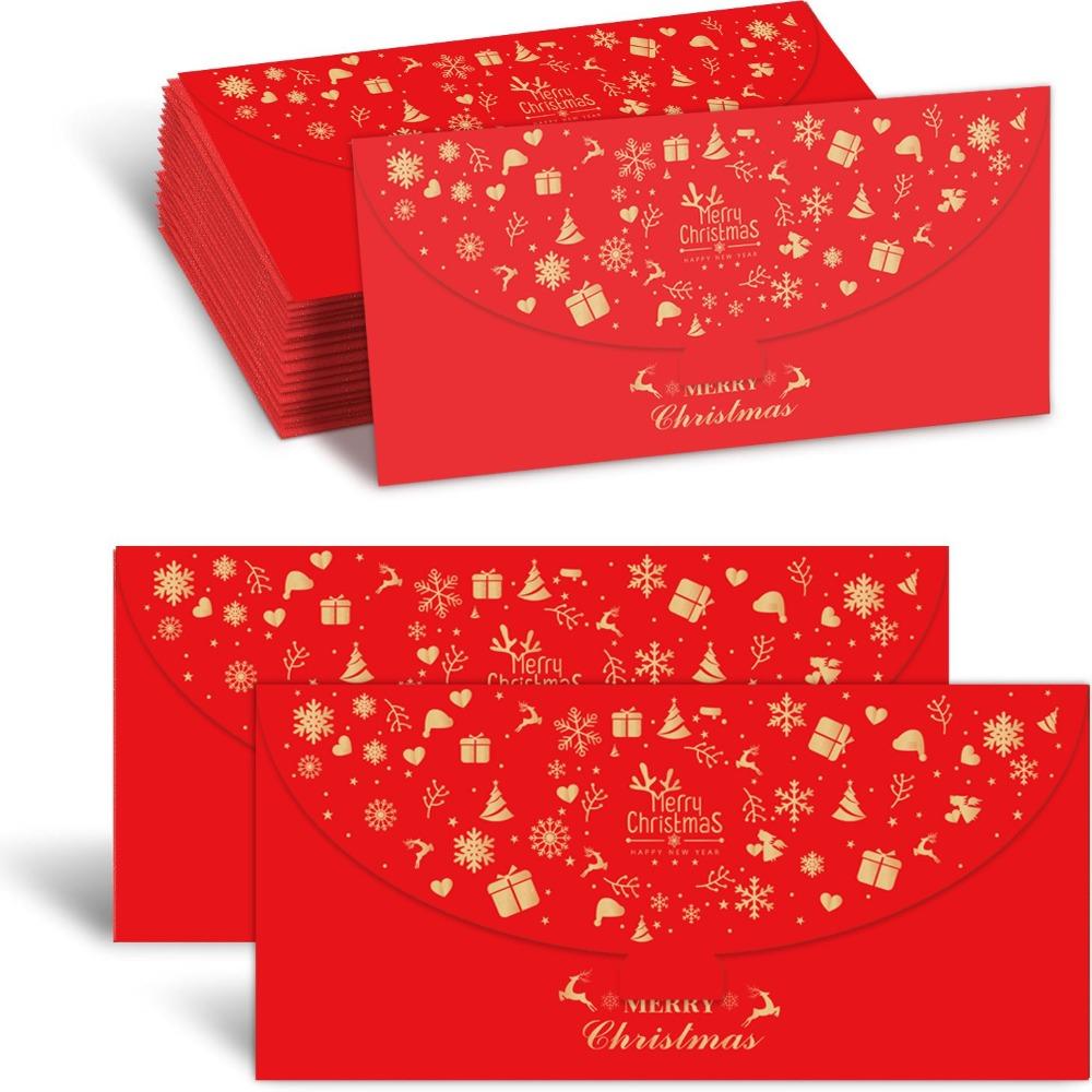 6PCS Xmas Tree Pattern Christmas Money Envelopes Rectangular Thickened Xmas Currency Envelopes Hot-stamped Red