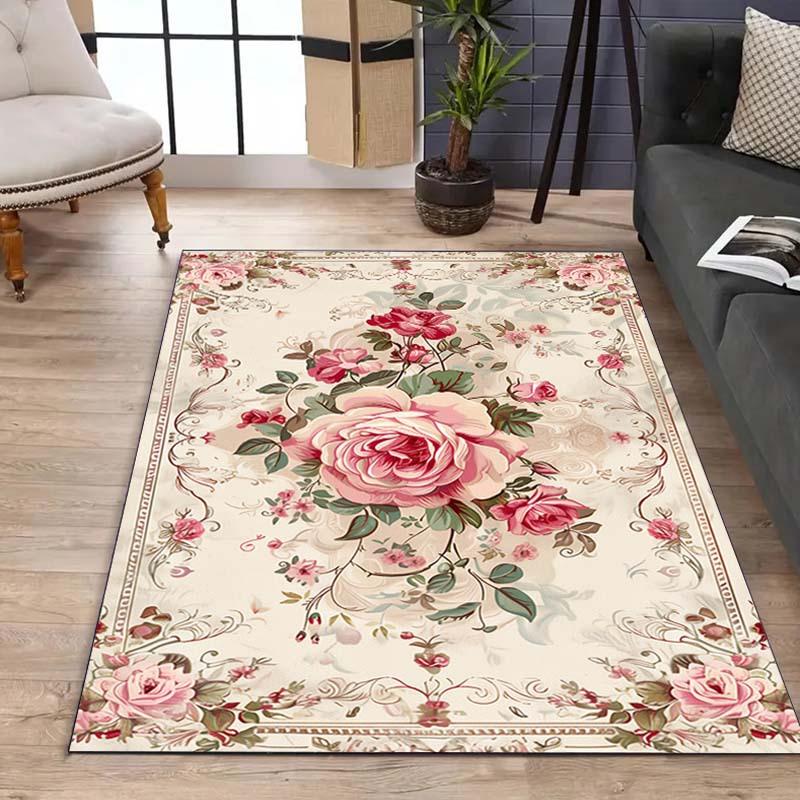 Luxurious Vintage Floral Print Area Rug Non-Slip Machine Washable Floor Mat for Living Room Bedroom Office Decor Washable Carpet