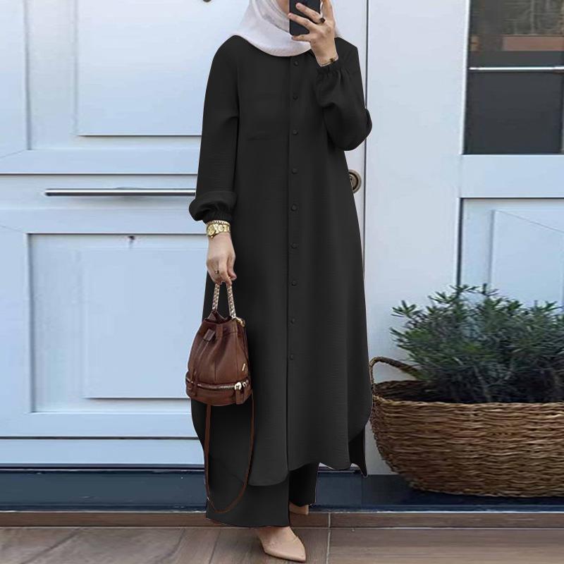 Brand 2025 Summer Women's Long Bubble Sleeve Muslim Dress
