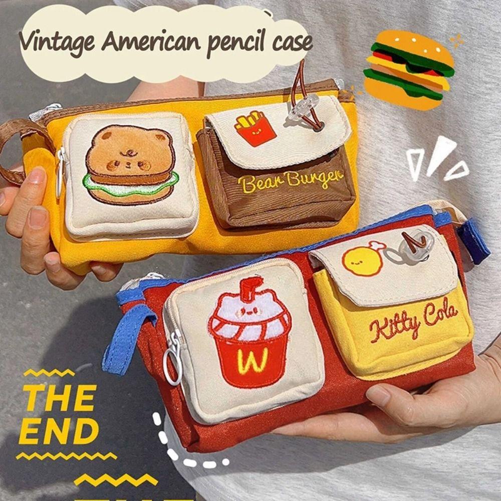 Portable Pencil Case Hamburger And French Fries Stationery Bag New Pen Bag  Back To School