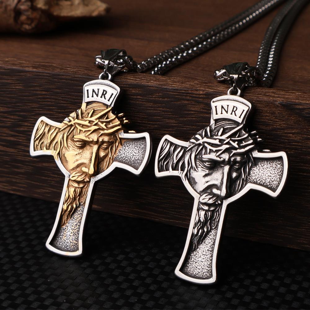 Retro Style Stainless Steel Portrait Cross Necklace Pendant Titanium Steel Jewelry Source