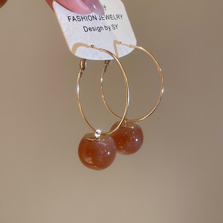 

Light Luxury Gold Plated Iron Alloy Large Hoop Earrings For Women Multicolor Round Resin Ball Daily Party Jewelry света кофе