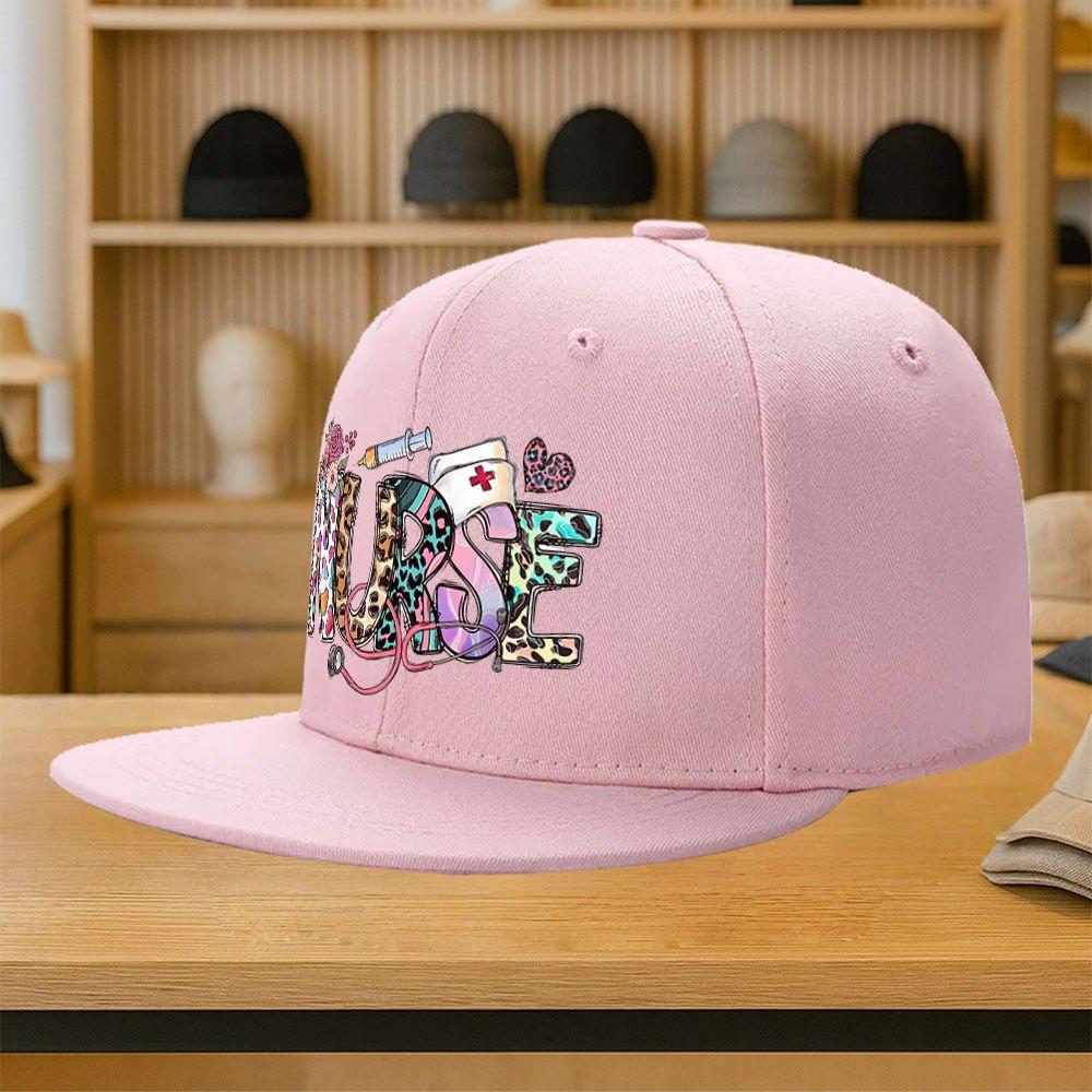 

Nurse Leopard Print Snapback Cap Polyester Casual Fashion Adjustable Hat for Adults Unisex One Size