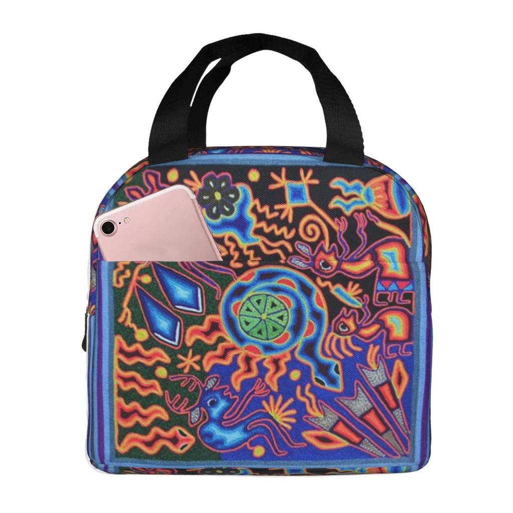 Huichol Mexican Heritage Insulated Lunch Bag for Women Office Cooler Thermal Food Box Tote Portable Lunch Boxes Container