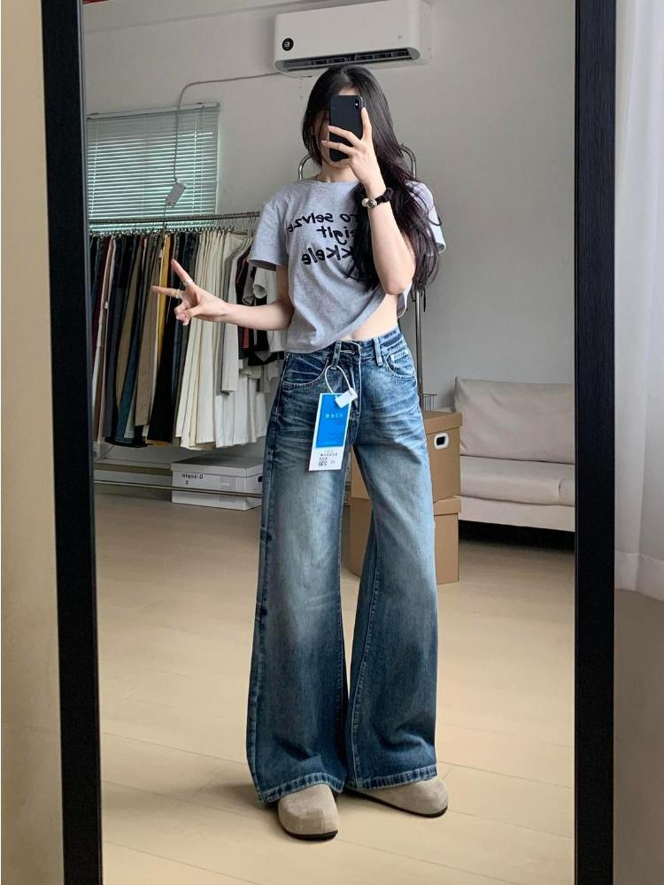 Comfortable High Waisted Large Size Micro Flare Jeans Women's Autumn Year Straight Loose Thin Retro Wide Leg Trousers Jeans for Women Long Denim Pants
