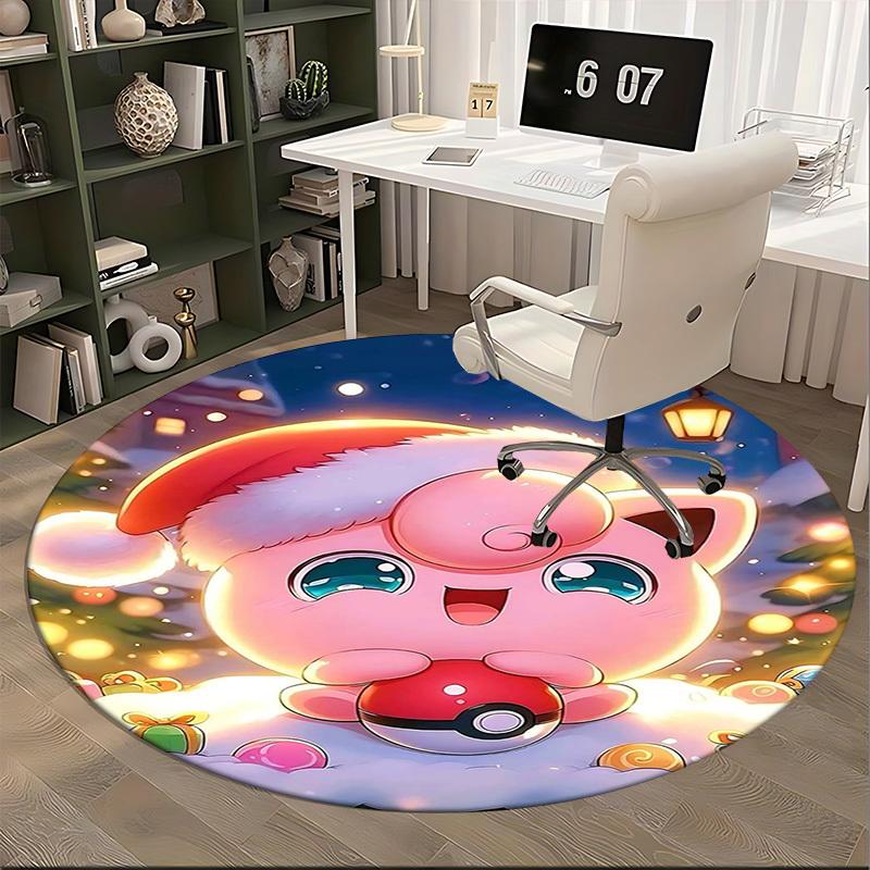 1pc Christmas Jigglypuff Pokémon Round Carpet - Anime Design, Holiday Gift, Office Chair Mat, Non-Slip Rug for Home Decor, Living Room