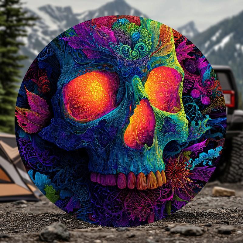 Vibrant Skull Spare Tire Cover Polyester UV Protection Outdoor All Season Vehicle Accessory