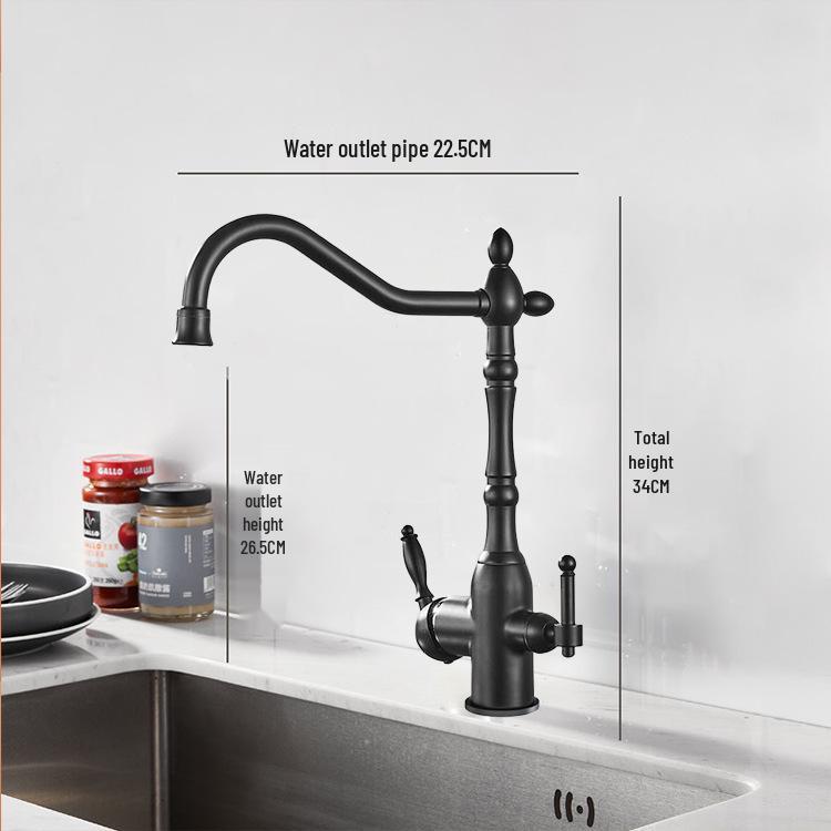Antique Gold All-Copper 3-in-1 Kitchen Faucet: Hot/Cold Water for Sink & Vegetable Wash Basin, Splash-Proof Design