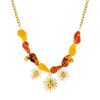Gold-Plated Sun Pendant Jewelry Set with Human Face and Irregular Resin Beaded Chain
