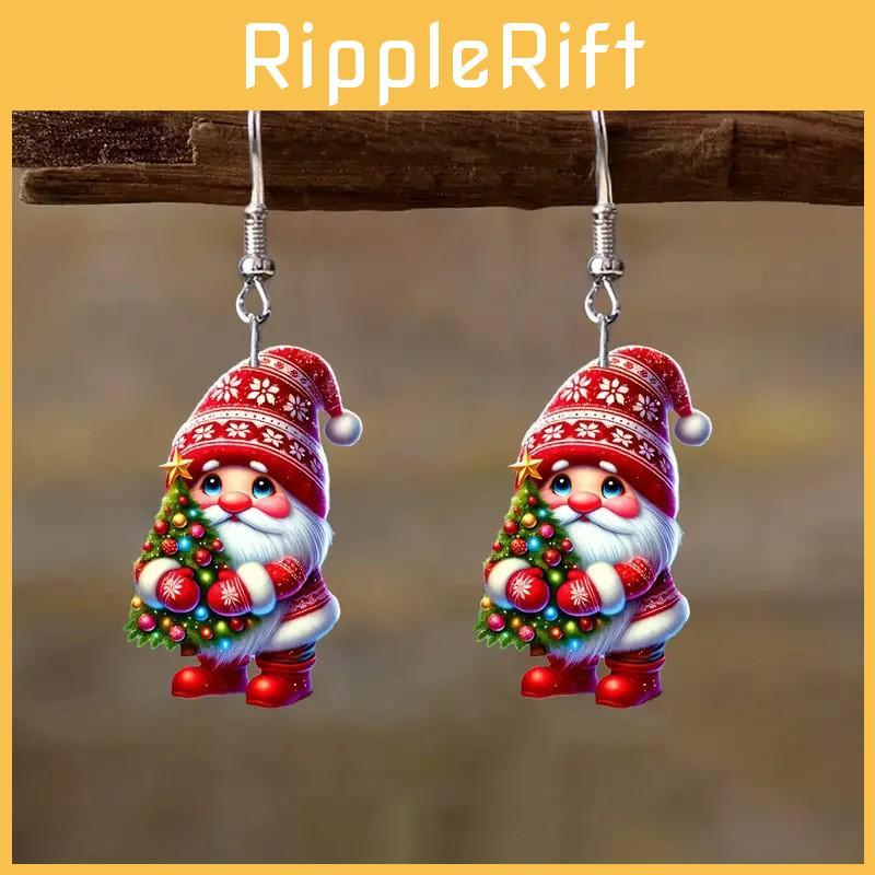 Boucles d'oreilles acryliques pour femmes sur le thème de Noël, motif Père Noël tenant un arbre, pour unisexe, tenue de fête et célébration
