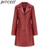 BITCED Long-Length Leather Coat Spring/Autumn Long-Sleeved Leather Trench Coat Stylish British-Style Outerwear Polo Neck Single-Breasted