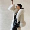 M-9XL Large Imitation Mink Fur Coat Women's Long Fur Coat Temperament Slim Fox Fur Collar Coat Large Windproof and Warm Fur Coat