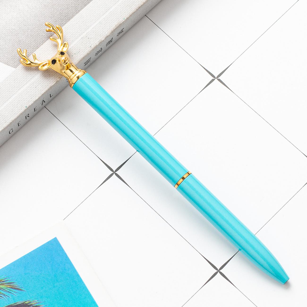 

1 шт., креативная разноцветная шариковая ручка с головой оленя, деловые металлические офисные поворотные ручки, школьные канцелярские принадлежности, офисные принадлежности Ink Color：Black