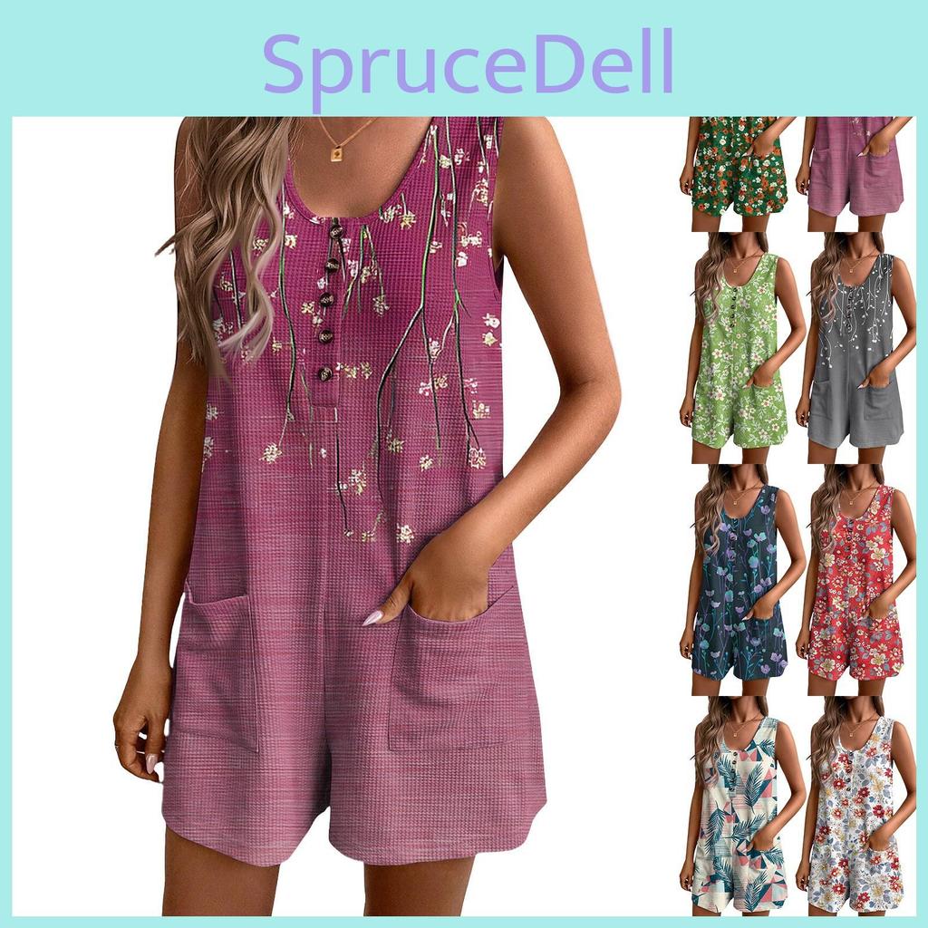 Loose Jumpsuit Womens Shorts Summer With Pockets Casual Beachwear Resort Wear