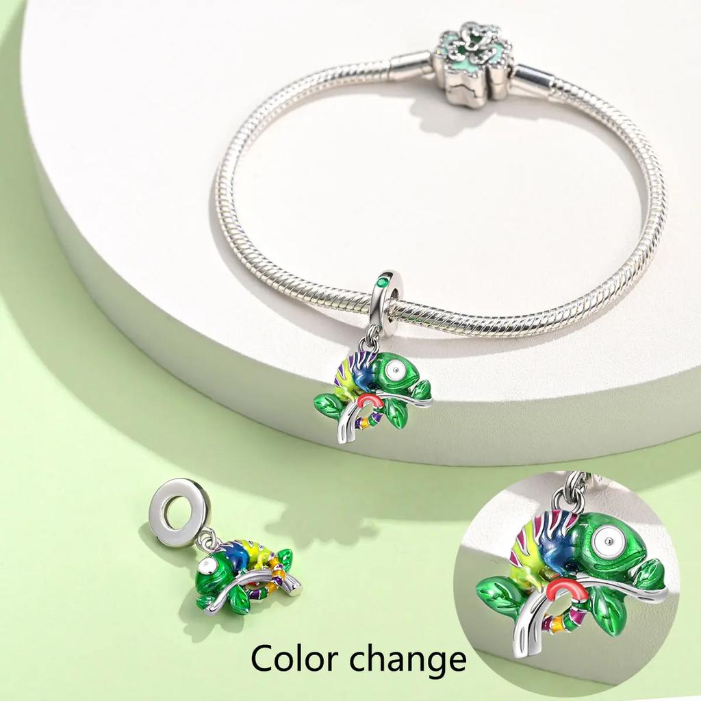 Copper Color Forest Chameleon Charm Pendant Beads Fit Charm Bracelet Original For Women Diy Jewelry Making