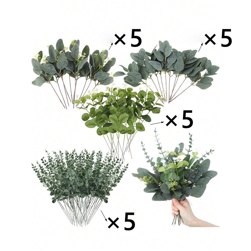 20pcs Artificial Mixed Eucalyptus Leaves Stems Silver Dollar Leaves for DIY Bouquets Floral Arrangement Home Wedding Decoration