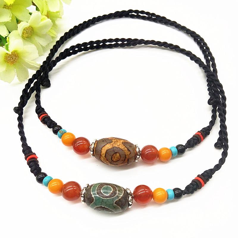 Tibetan Ethnic Three-Eyed Dzi Clavicle Necklace - Unisex Spring/Summer Accessory