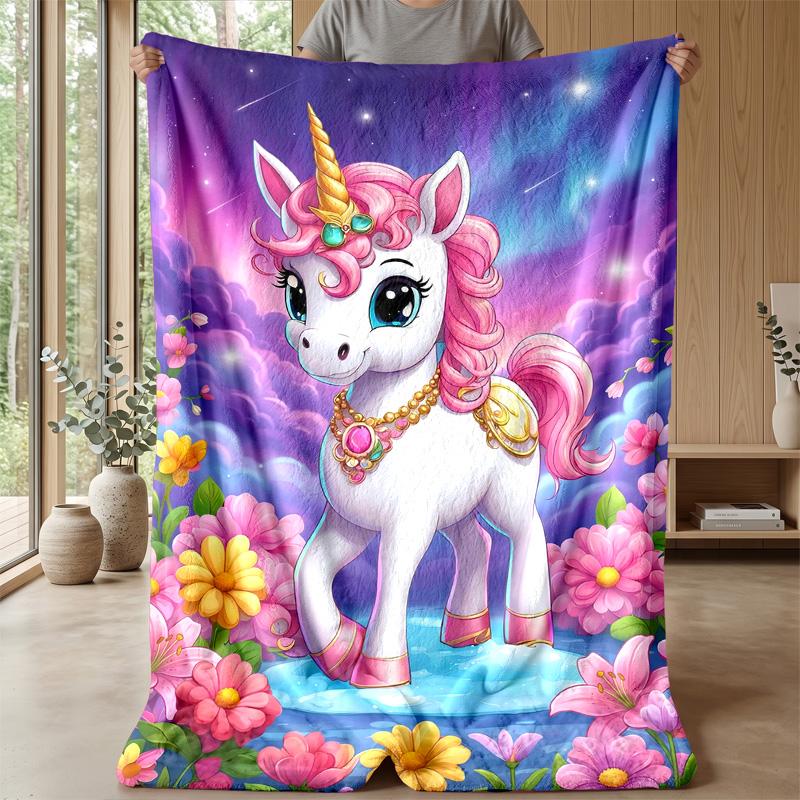 Magical Unicorn Theme Blanket Lightweight Warm Flannel Blanket Decorative Throw Blanket for Home Decoration