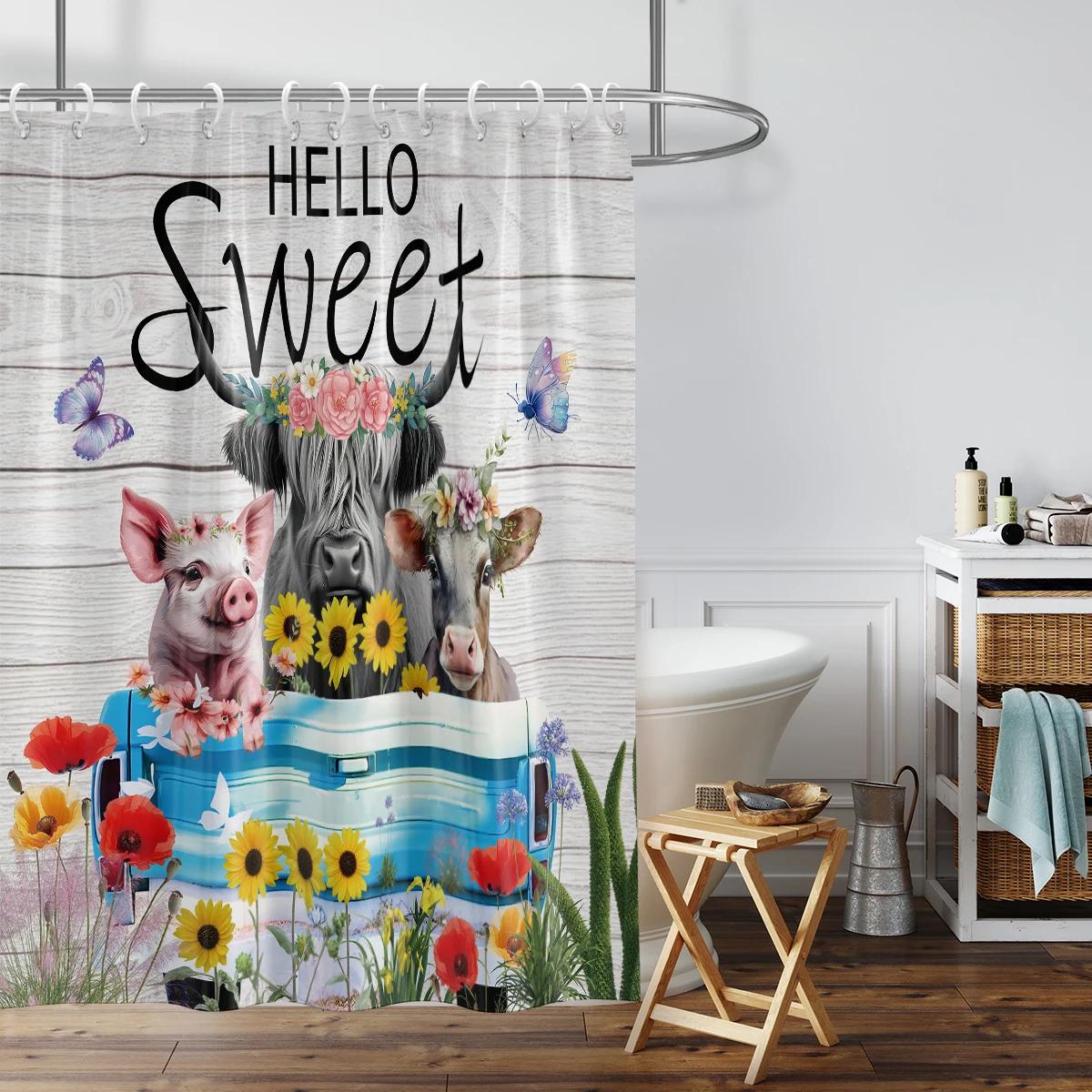

1Pc Wooden Board Flowers Pattern Printed Shower Curtain, Waterproof, Washable, With 12 Hooks, Bathroom Shower, Bathtub, Home Use W60H190(CM)-1 Pcs