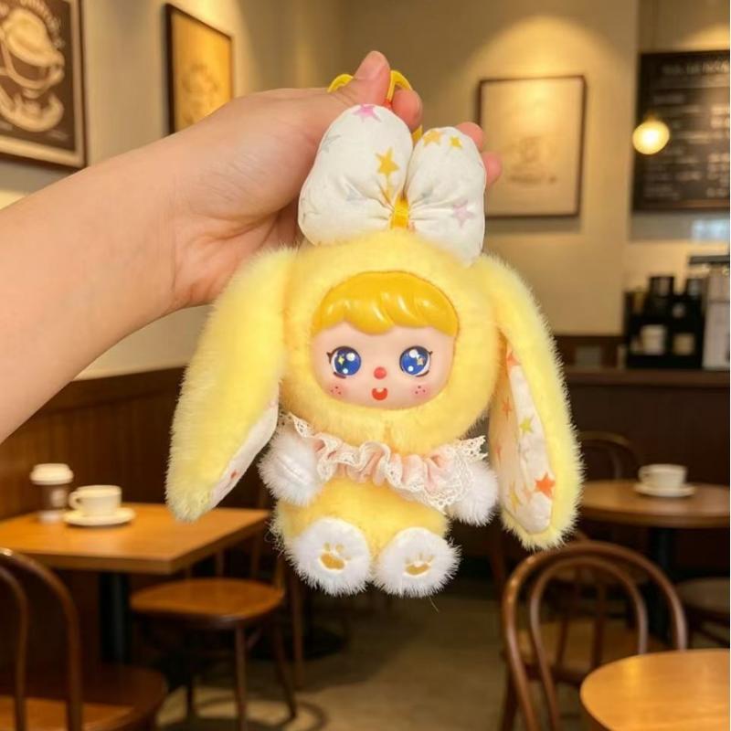 Cartoon Soft Bunny Plush Keychain Fluffy Stuffed Rabbit Pendant Lace Bow Decor Backpack Hanger Lovely Accessory for Students