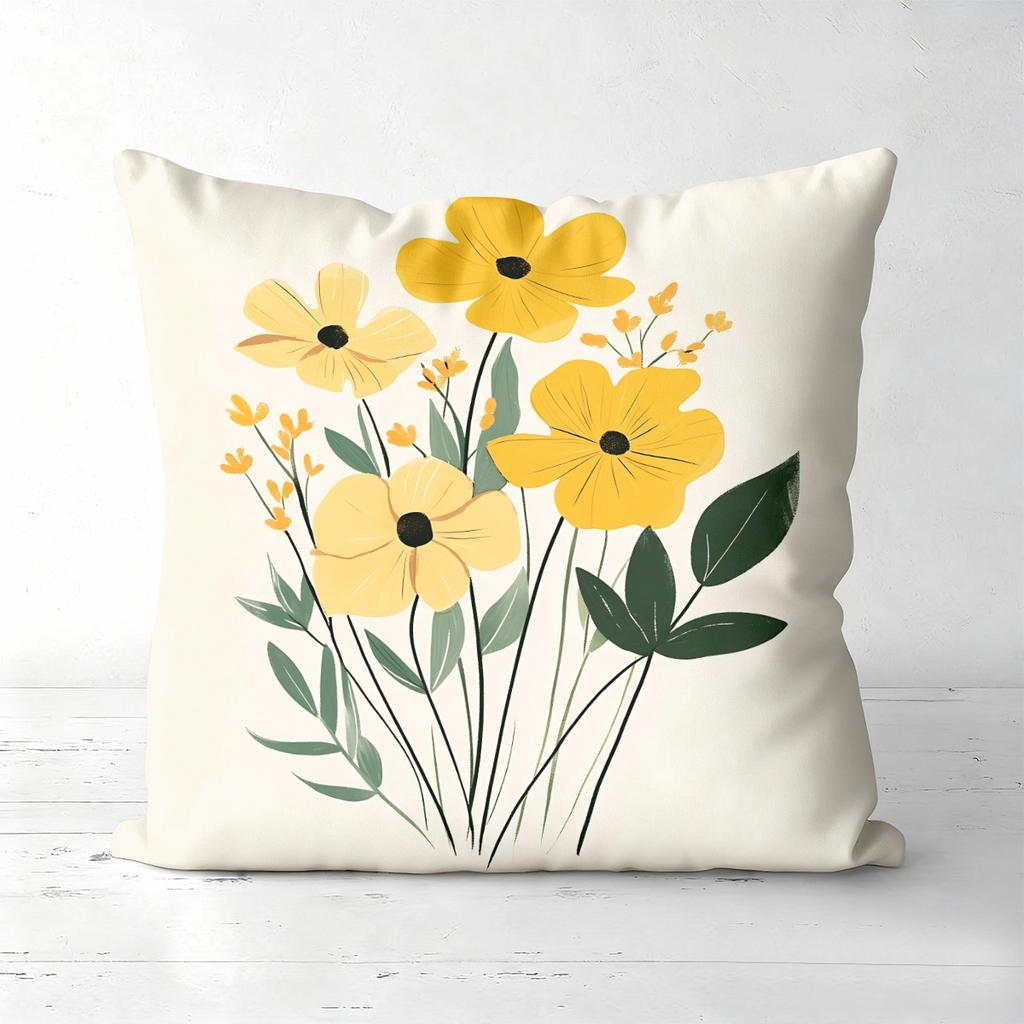 Yellow and White Flower Patterned Cushion Covers Polyester pillowcase, sofa decorative cushion cov Headboard Pillow