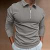 Zipper Striped Long Sleeved Men's Polo Shirt