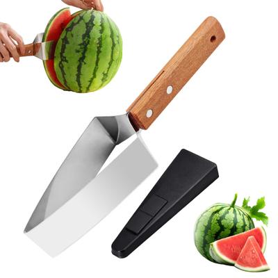 Cortador de Sandía Triangular, Herramienta Cortadora Rebanadora de Sandía de Acero Inoxidable con Mango de Madera y Cubierta para la Hoja, Gadget de Cocina para el Hogar