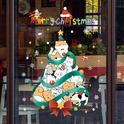 Weihnachtsdekoration Neujahr Statische Fensteraufkleber 2025 Cartoon Katze Hund Tiere Weihnachtsbaum Fensteraufkleber für Kinderzimmer