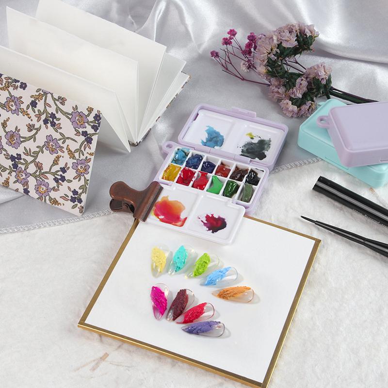 Portable Travel Watercolor Plastic 12/24 Grids Painting Box With Palette Half Pan Mini Paint Storage Case For Art Supplies