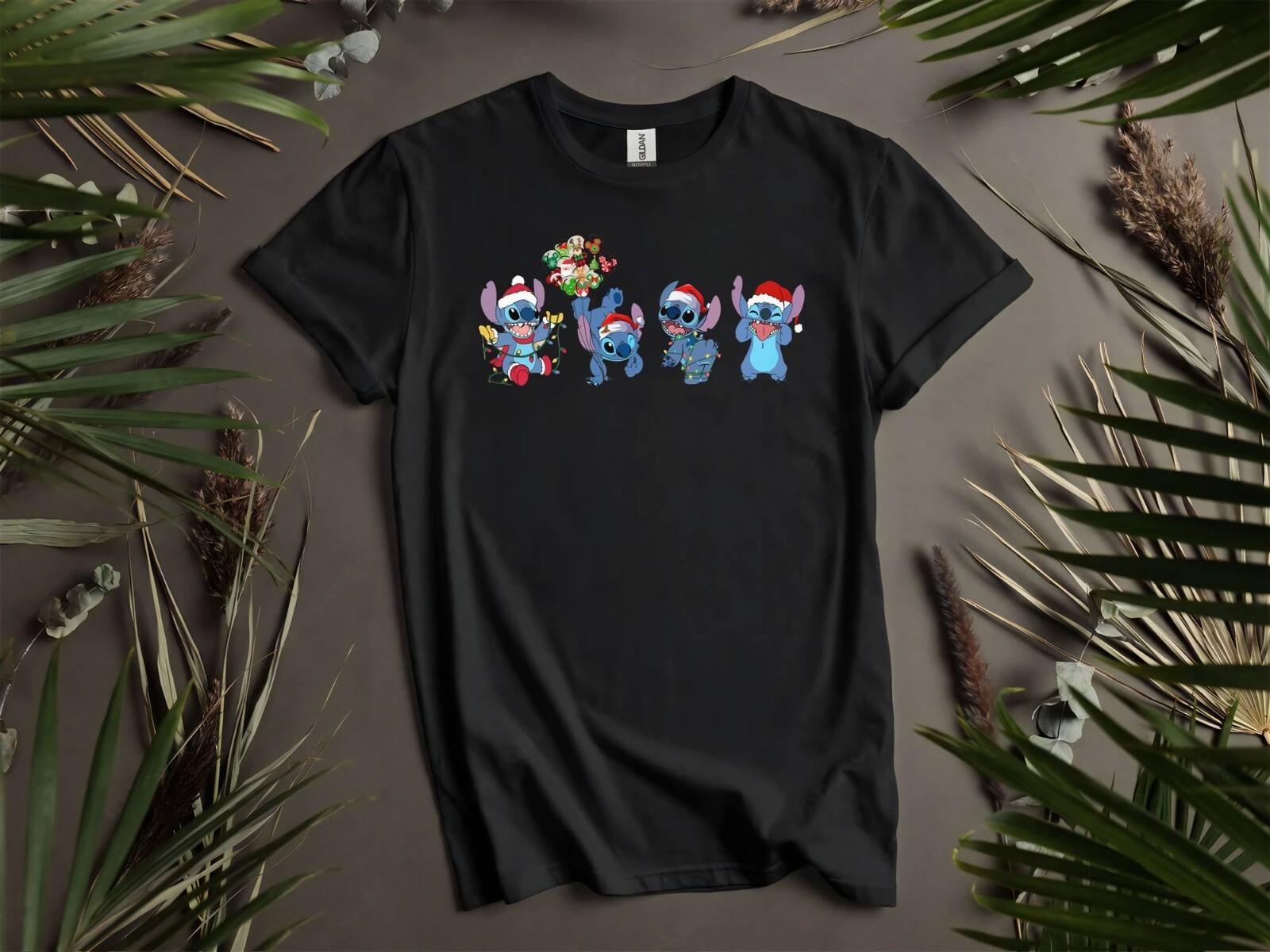 Cute Santa Stitch Christmas Balloon T-Shirt Mens Womens Tees Top T Shirt Mens Womens Tees Top Men Women Unisex Tshirt K93 S