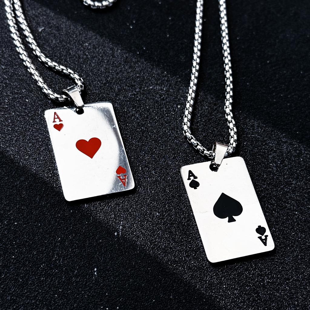 Stainless Steel Vintage Ace of Spades&Hearts Necklace For Men Women Punk Gothic Hiphop Jewelry Trendy Chain Accessories Gift