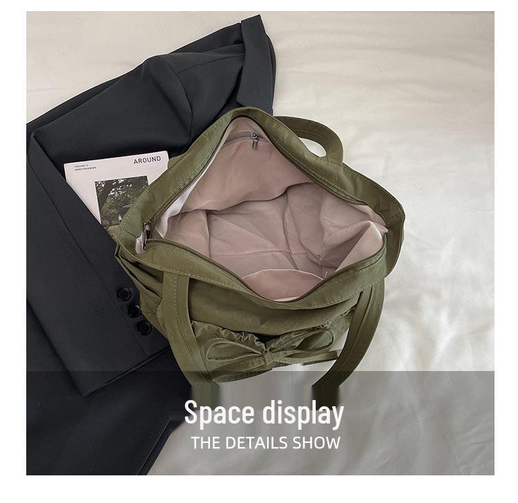 Fashionable Canvas Shoulder Handbag with Bow Accent and Wrinkled Texture – Large Capacity Tote/School Bag